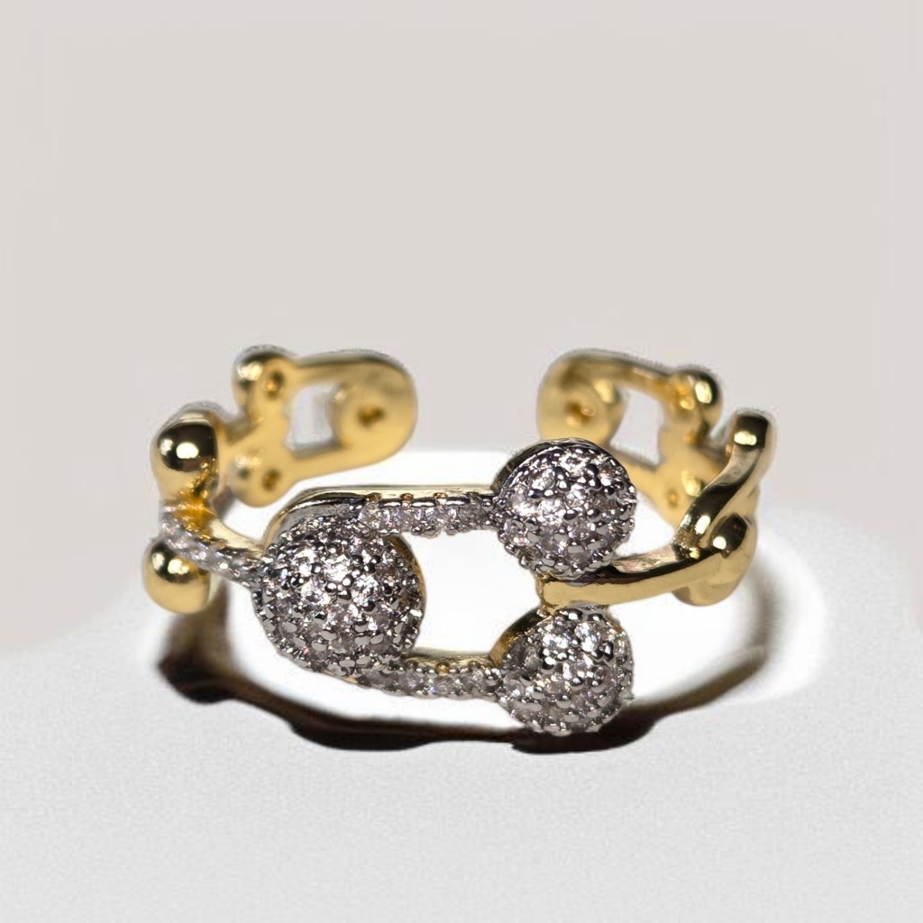 Luxury 18k Gold Plated Pave Zircon Crystal U Link Chain Ring